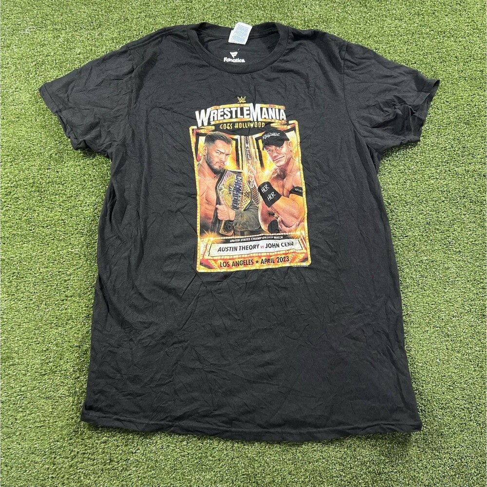 WWE WrestleMania 39 Austin Theory vs John Cena Men’s Medium Black T-Shirt 2023